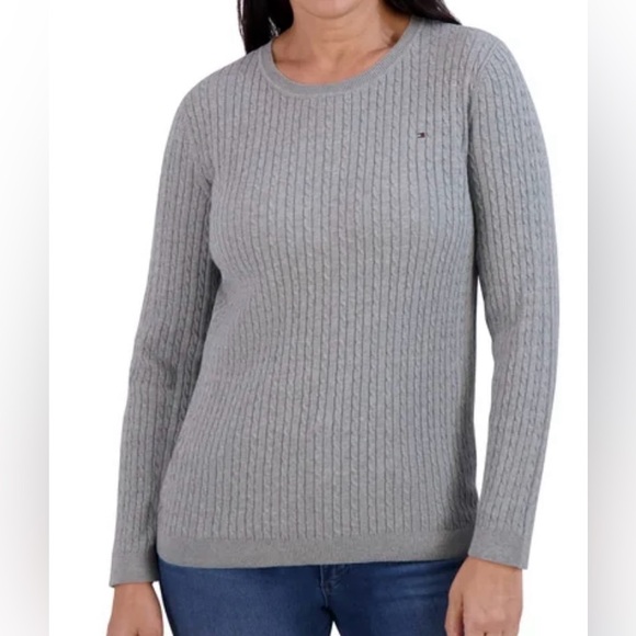 Tommy Hilfiger Women's Long Sleeve Cable Sweater Grey Size Medium - Picture 1 of 6
